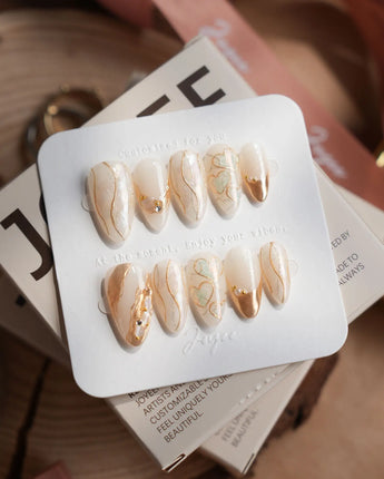 Gilded Truth nails — Minimalist Aurora White, Gold by Joyee Nails
