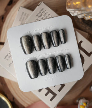 Black Cat-eye press-on nails — black cat eye handmade nail art by Joyee Nails