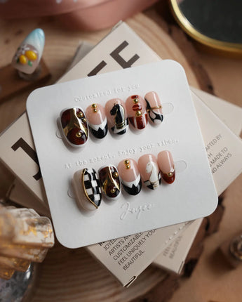 THE GAMBIT nails — Caramel Black & White, by Joyee Nails