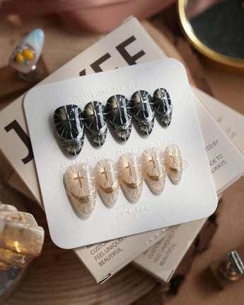 Halo Prophecy nails — Champagne Gold & Phantom by Joyee Nails