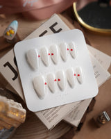 Little Luck press-on nails — milky white red heart nails handmade nail art by Joyee Nails