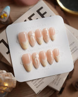 Butter Bow nails — Creamy Soft Yellow, Lace by Joyee Nails