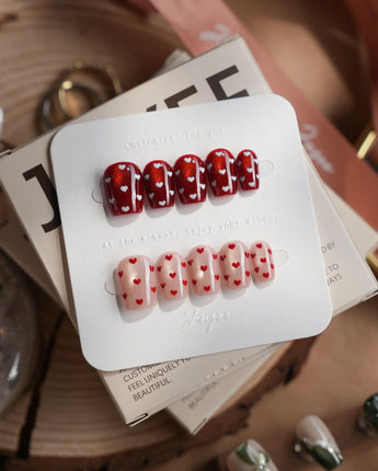 Heart Collector nails — Vintage Red Pear, Contrasting by Joyee Nails