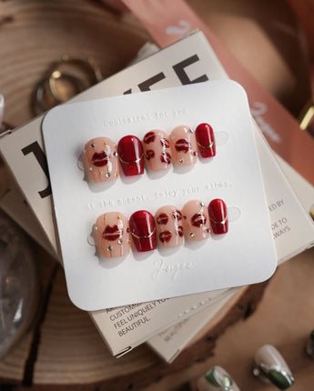 Ongles Lipstick Stain — rouge baie profond, 3D par Joyee Nails