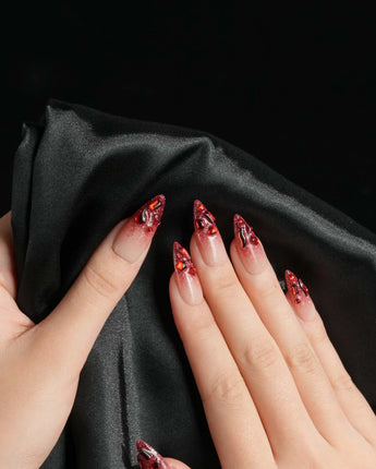 Crimson Queen nails — Nude Pink to Black-Red by Joyee Nails