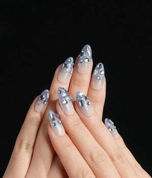 Azure Dream press-on nails — Glacial Blue & Nude