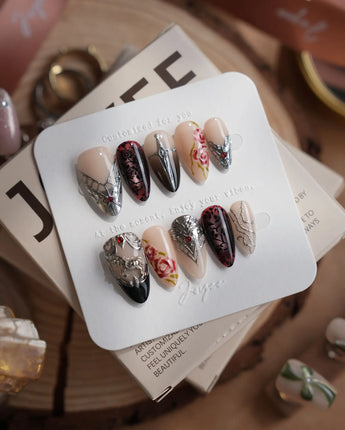 THE VALKYRIE press-on nails — Dark Medieval Style, Metallic