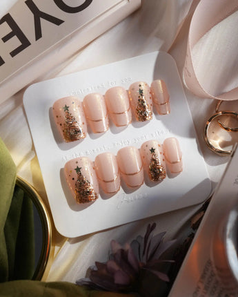 Glow as you nails — Luxury Champagne Gold Christmas, by Joyee Nails
