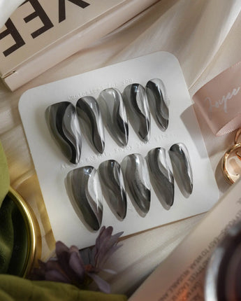 Noir Ribbons nails — Phantom Black & Deep by Joyee Nails