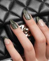 Gilded Pine press-on nails — Elegant Forest Green Cat-eye,