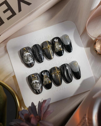 Christmas Eve nails — Obsidian Black & Shimmering by Joyee Nails