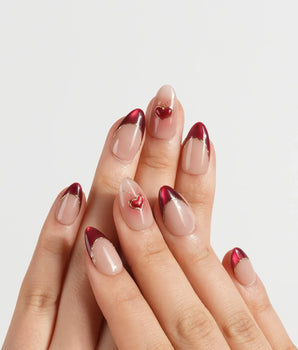 Sweet Venom press-on nails — Ruby Red French, gold
