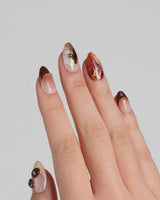 Latte Coffee press-on nails with warm coffee brown marble and raised coffee bean nail art