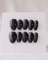 Black Cat-eye press-on nails — black cat eye handmade nail art by Joyee Nails