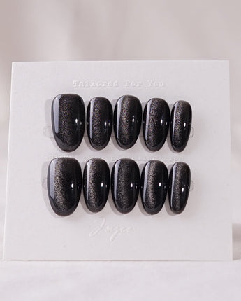 Black Cat-eye press-on nails — black cat eye handmade nail art by Joyee Nails