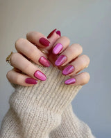Fuchsia Cat-eye press-on nail set — Fuchsia Cat eye
 design, hand-painted with real gel polish