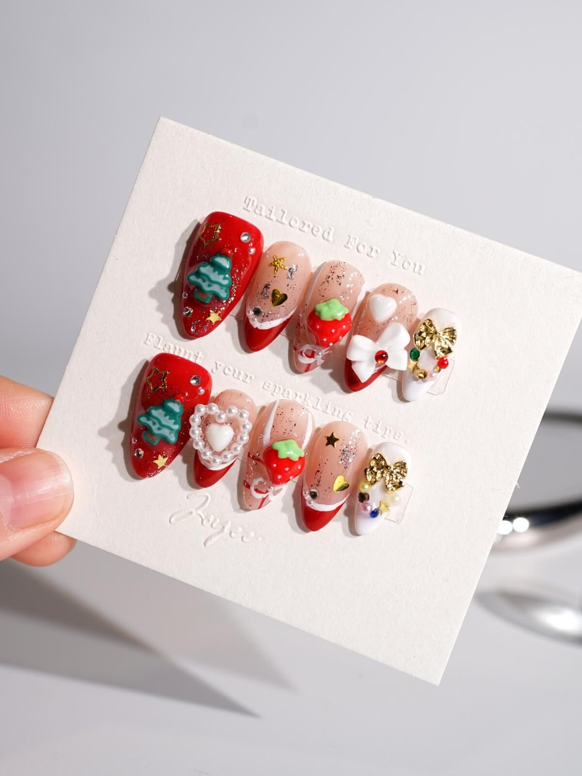 Handmade- Red Nails Gifted Joy-ee Short Almond nail Press On Nail Set