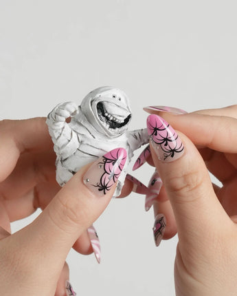 Boo Barbie press-on nails — Pink White Halloween, Ghost Pumpkin Mummy. handmade nail art by Joyee Nails