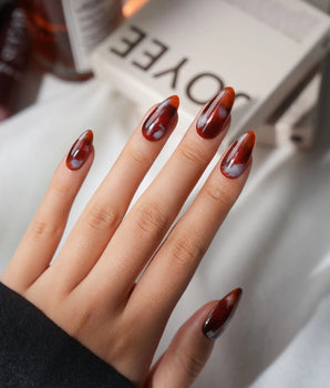 Cognac Medium Almond with red non-3d Tortoiseshell Nails handmade press-on nails - image 1