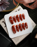 Cognac Medium Almond with red non-3d Tortoiseshell Nails handmade press-on nails - image 2