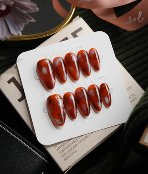 Cognac Medium Almond with red non-3d Tortoiseshell Nails handmade press-on nails - image 2