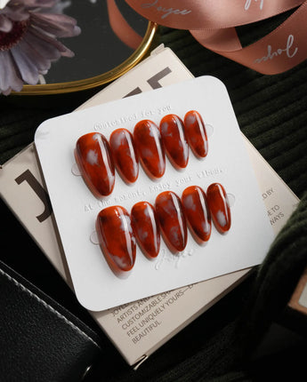 Cognac Medium Almond with red non-3d Tortoiseshell Nails handmade press-on nails - image 2