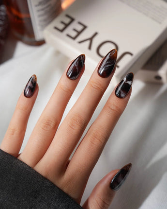 Onyx Medium Almond with brown non-3d Tortoiseshell Nails handmade press-on nails - image 1