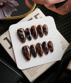 Onyx Medium Almond with brown non-3d Tortoiseshell Nails handmade press-on nails - image 2