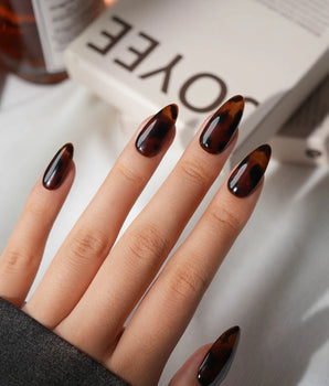 Tortoise Medium Almond with brown non-3d Tortoiseshell Nails handmade press-on nails - image 1