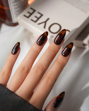 Tortoise Medium Almond with brown non-3d Tortoiseshell Nails handmade press-on nails - image 1