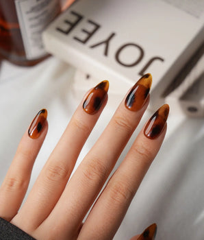 Whiskey Medium Almond with brown non-3d Tortoiseshell Nails handmade press-on nails - image 1