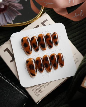 Tigereye Medium Almond with brown non-3d Tortoiseshell Nails handmade press-on nails - image 2