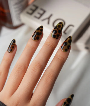 Moss Medium Almond with green non-3d Tortoiseshell Nails handmade press-on nails - image 1
