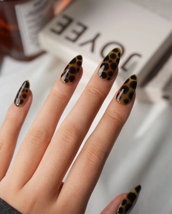 Moss Medium Almond with green non-3d Tortoiseshell Nails handmade press-on nails - image 1