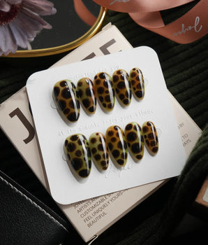 Moss Medium Almond with green non-3d Tortoiseshell Nails handmade press-on nails - image 2