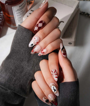 Alice in Wonderland Medium Almond with red Luxury non-3d handmade press-on nails - image 2