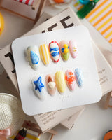 Amalfi Day short almond press-on nails with postcard-bright European summer art