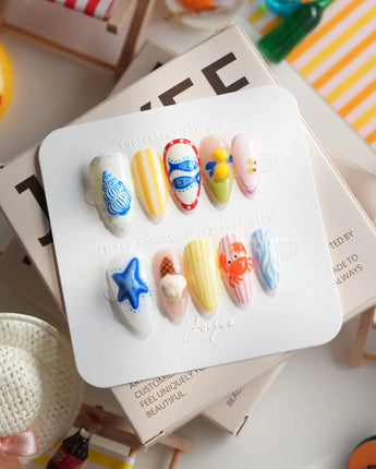 Amalfi Day short almond press-on nails with postcard-bright European summer art