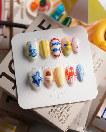 Amalfi Day vacation press-on nails in extra short almond shape