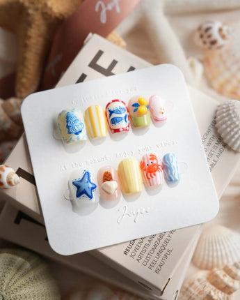 Amalfi Day vacation press-on nails in extra short coffin shape