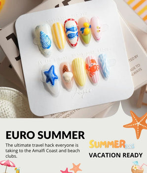 Amalfi Day Short Almond press on nails, handmade custom nails by Joyeenails