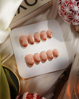 Amber Maple press-on nails — orange french tips gold outline maple leaves handmade nail art by Joyee Nails