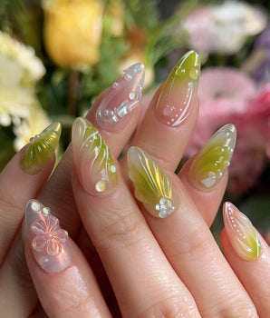 Aqua - Spring Ripple Bloom press-on nails — Vivid Pink & Green,