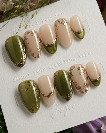 Aquagrass - Liquid Ballerina nails — Vintage Olive Green, Embossed by Joyee Nails