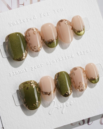 Aquagrass - Liquid Ballerina nails — Vintage Olive Green, Embossed by Joyee Nails