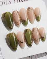 Aquagrass - Liquid Ballerina nails — Vintage Olive Green, Embossed by Joyee Nails