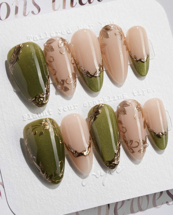 Aquagrass - Liquid Ballerina nails — Vintage Olive Green, Embossed by Joyee Nails
