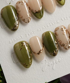 Aquagrass - Liquid Ballerina press-on nails — Vintage Olive Green, Embossed