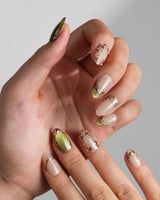 Aquagrass - Liquid Ballerina nails in extra short almond — Vintage Olive Green, Embossed