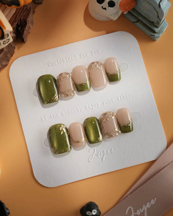 Aquagrass - Liquid Ballerina nails in extra short square — Vintage Olive Green, Embossed